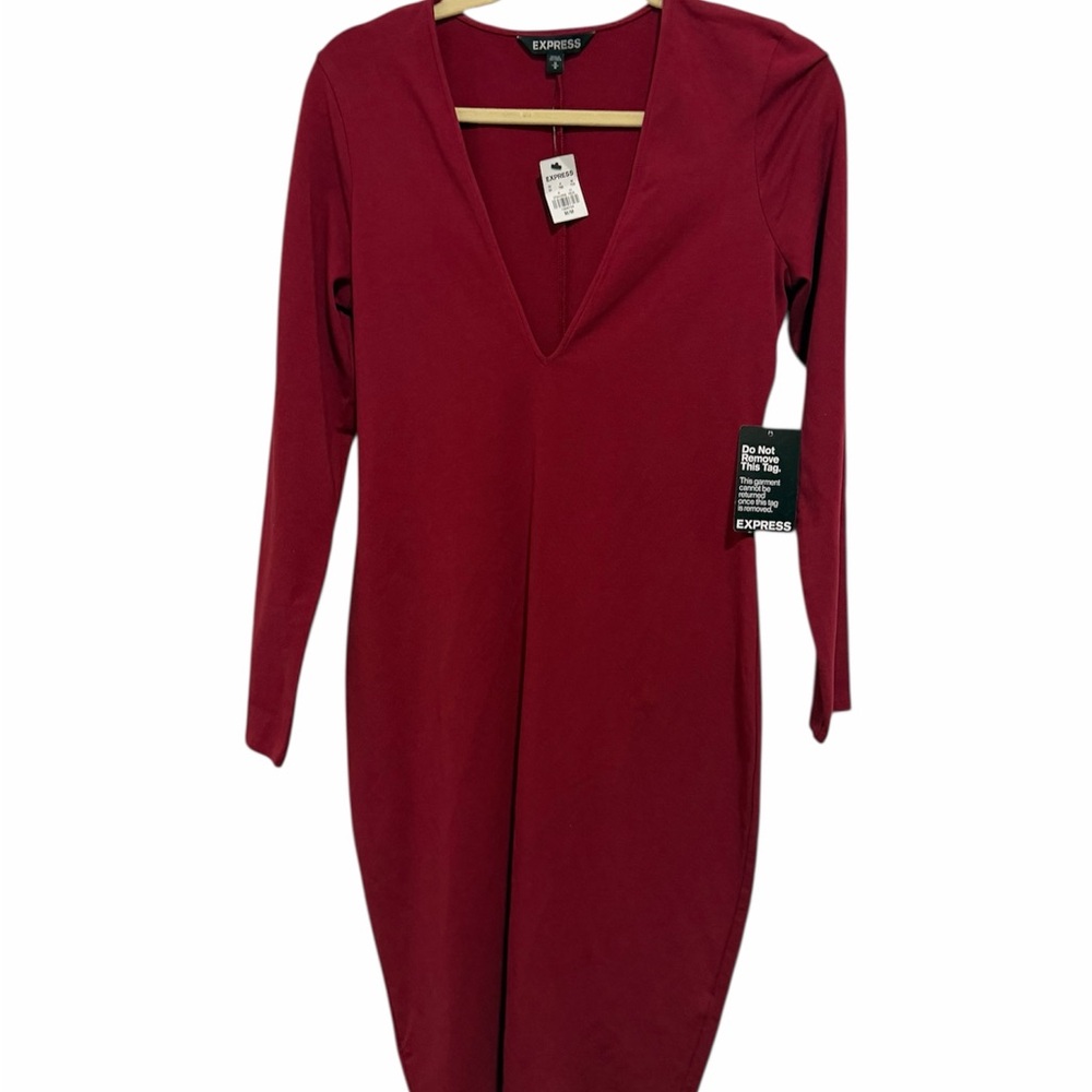 Express Deep Red Long Sleeve Dress